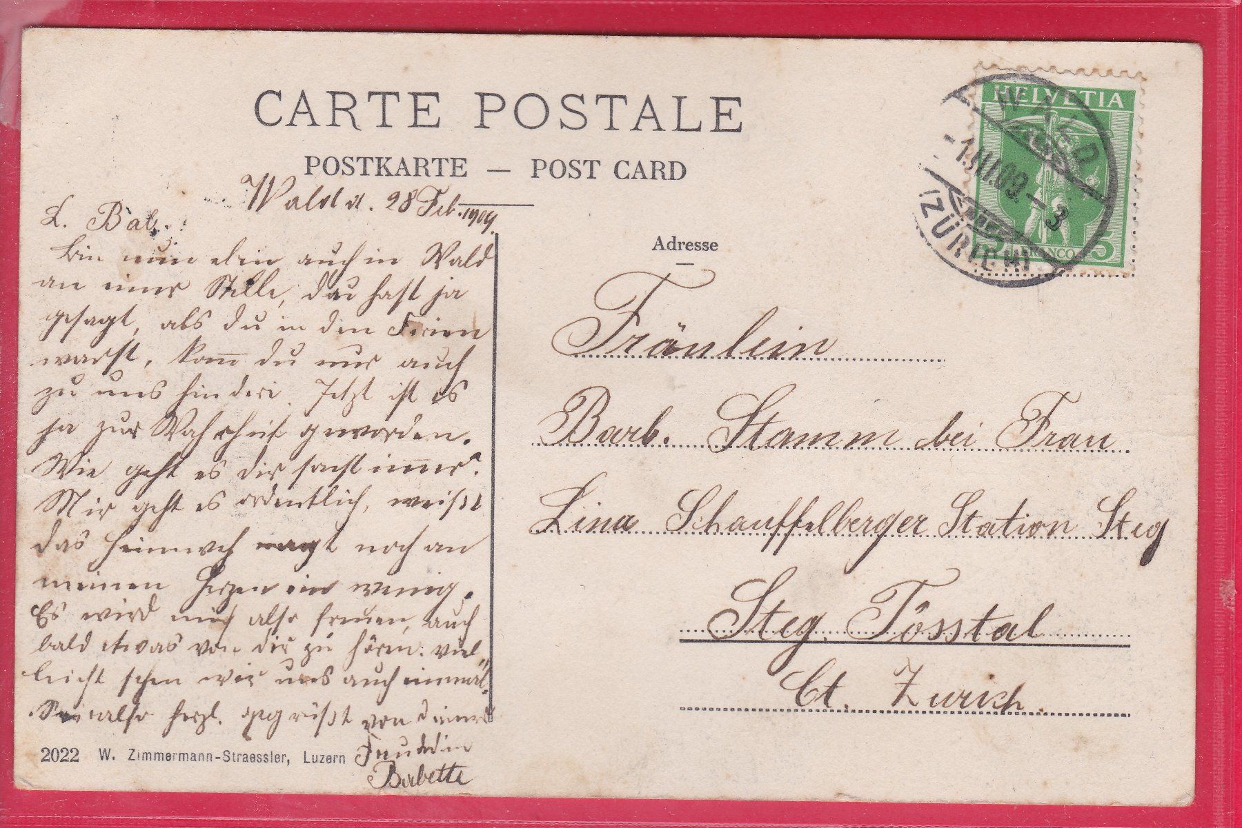 Cartoline postali: LUZERN, WASSERTURM UND KAPELLBRÜCKE, 11.2.1909 – Usato da Oberrieden venduto da Gebirgsstelze 1