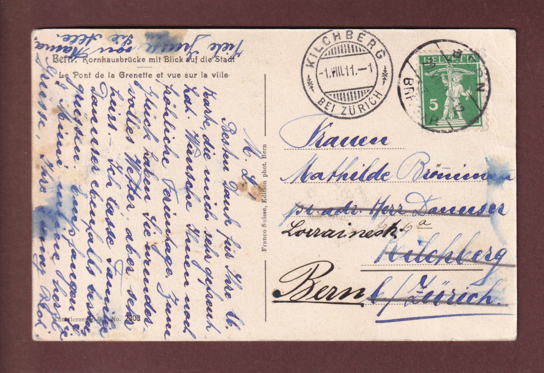 Cartoline postali: BERN - Kornhausbrücke - 19¨11 – Usato da Pully venduto da nicecards-shop 1