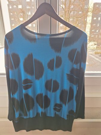 Seidel Damen Shirt Gr. 42 blau schwarz Langarm Viskose weich
