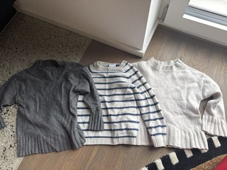 3 100% Kaschmir Pullover 104 grau weiß blau weiß gestreift 