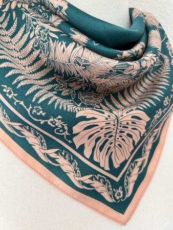 New 68cm Silk Scarf, Monstera Plant Print Green Scarf
