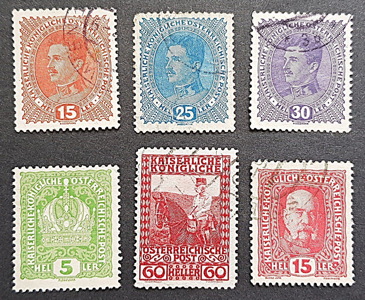 Tutti i francobolli: 1917 Österreich Div. Kaisermarken ca. 1917 – Usato da Winterthur venduto da Saba1972