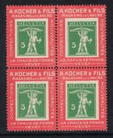1909 Kochermarke 2d roter Rahmen im Viererblock **