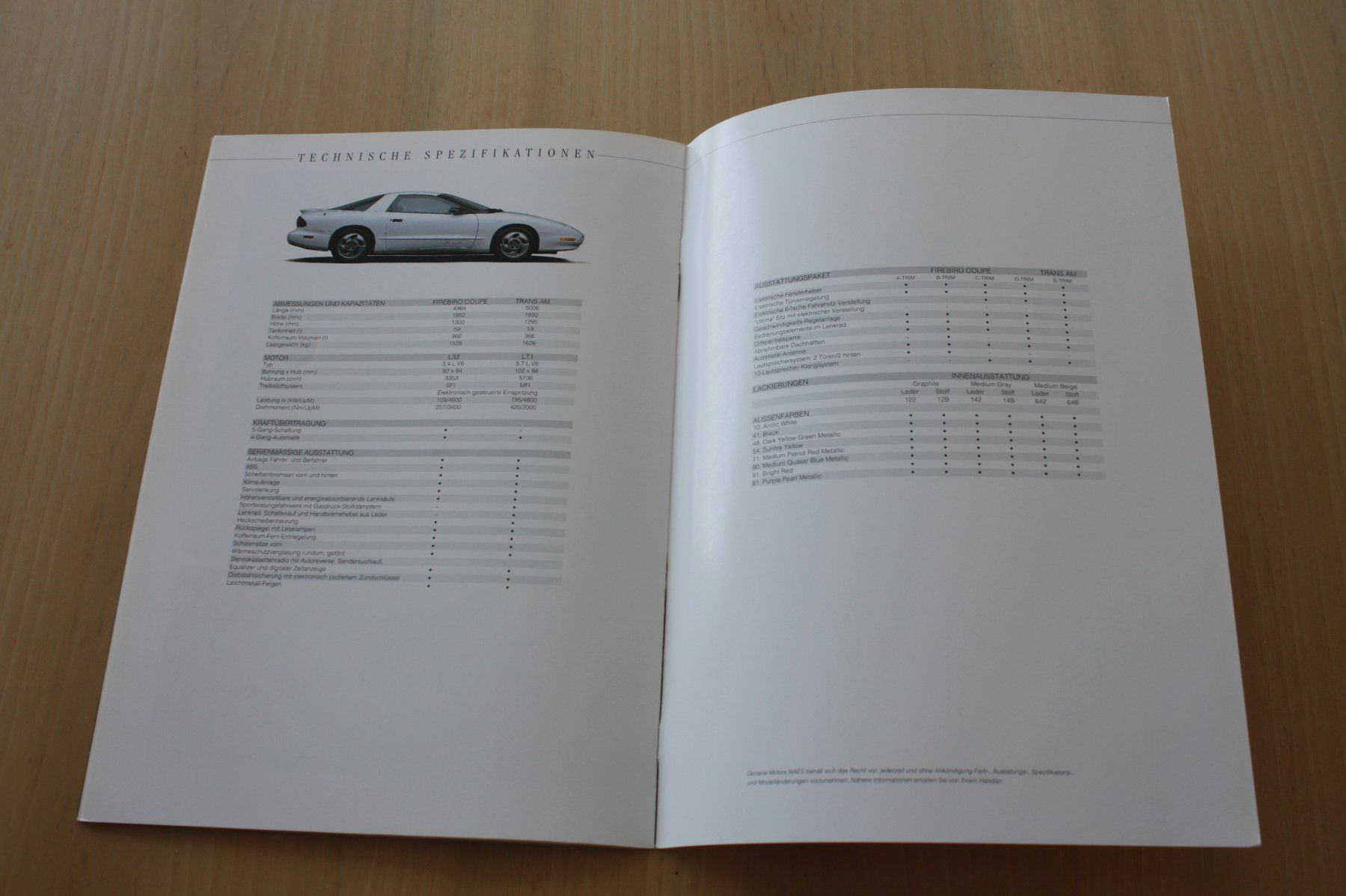 Pontiac Documenti: Pontiac Firebird Prospekt 1993 – Usato da Wikon venduto da erwin400 7