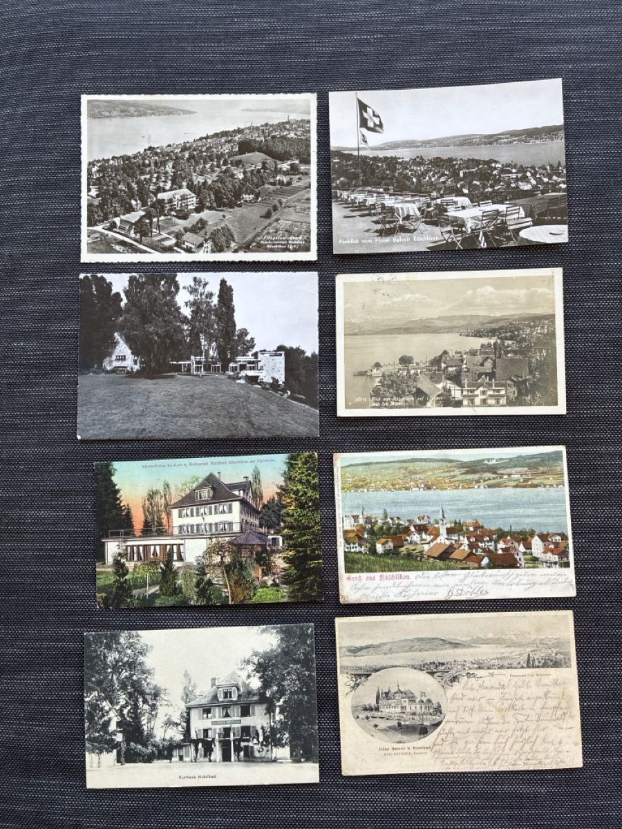 Cartoline postali: 17 Ansichtskarten Schweiz von Rüschlikon ZH – Usato da Oftringen venduto da Cla.vD.74