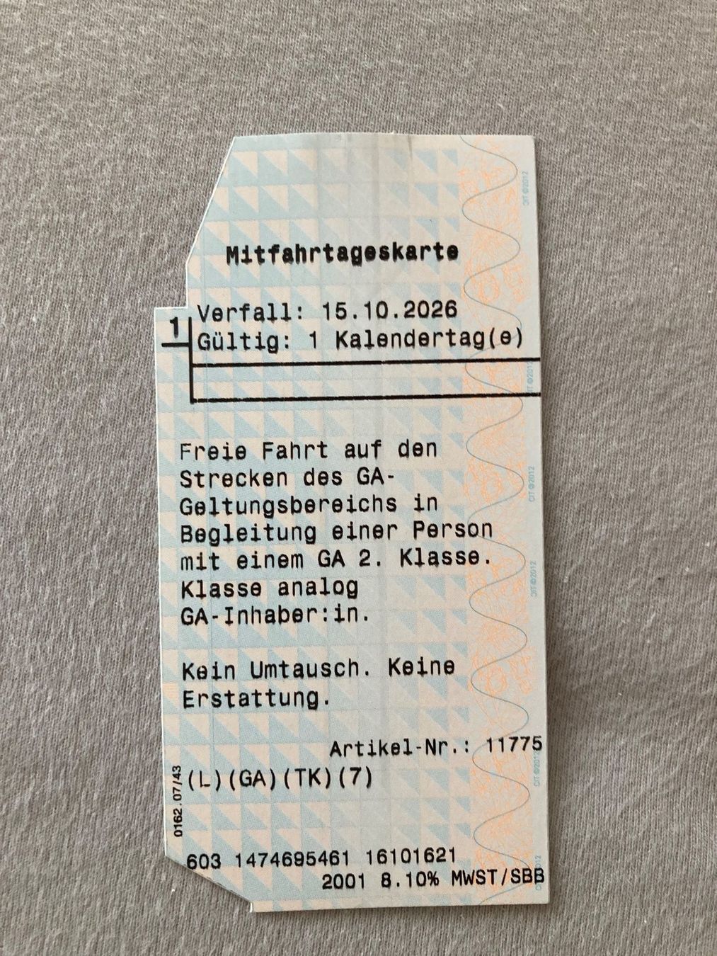 Biglietti: SBB Mitfahrtageskarte – Nuovo e nell'imballaggio originale da Zofingen venduto da Zofi2