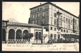 AK Ragaz, Hotel Tamina mit Brunnen, 1902