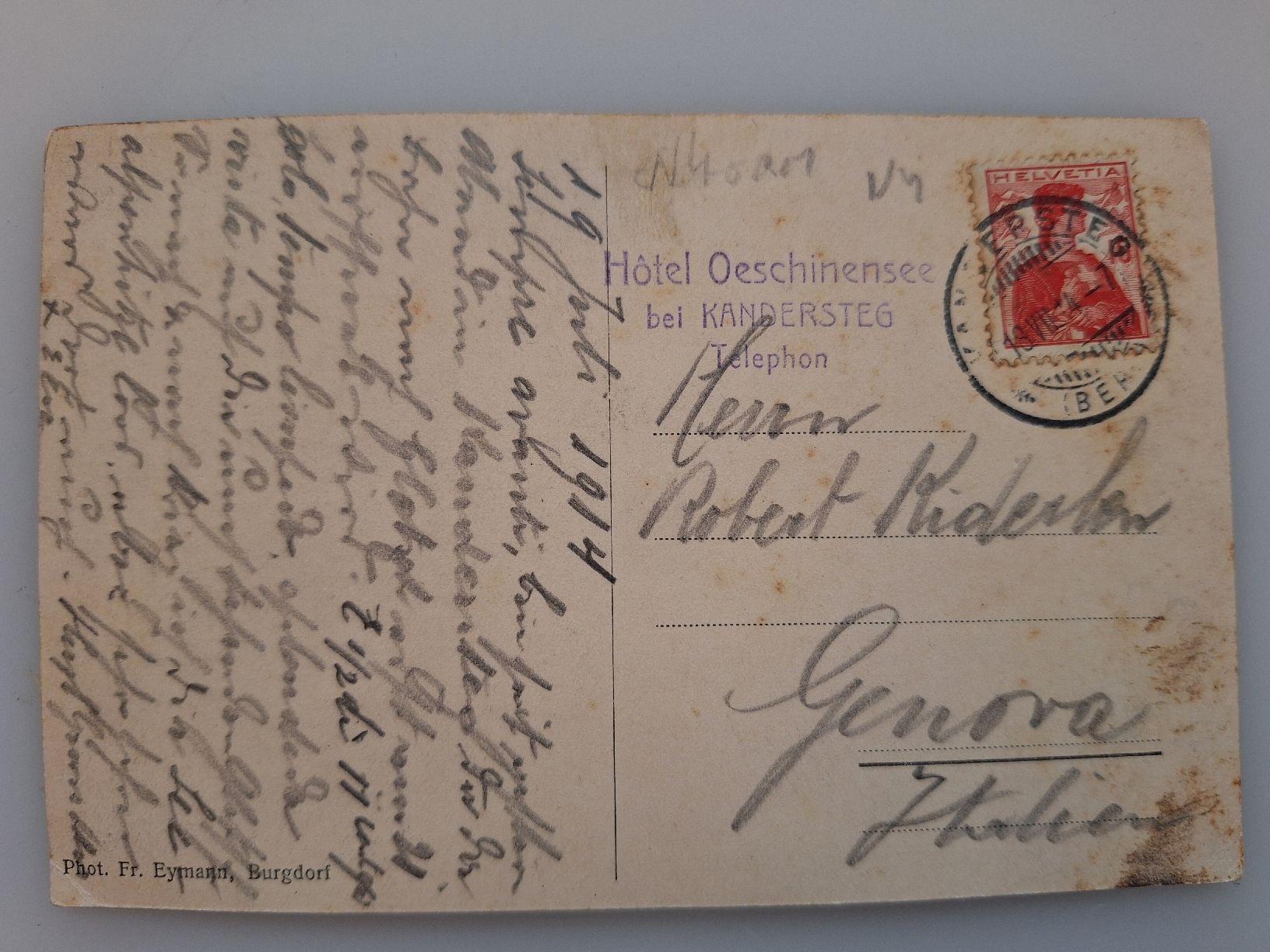 Cartoline postali: Oeschinensee mit Hotel, um 1914 – Usato da Sargans venduto da nicsam1815 1