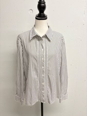 Jaeger Bluse Gr. 42 weiss schwarz gestreift Baumwolle