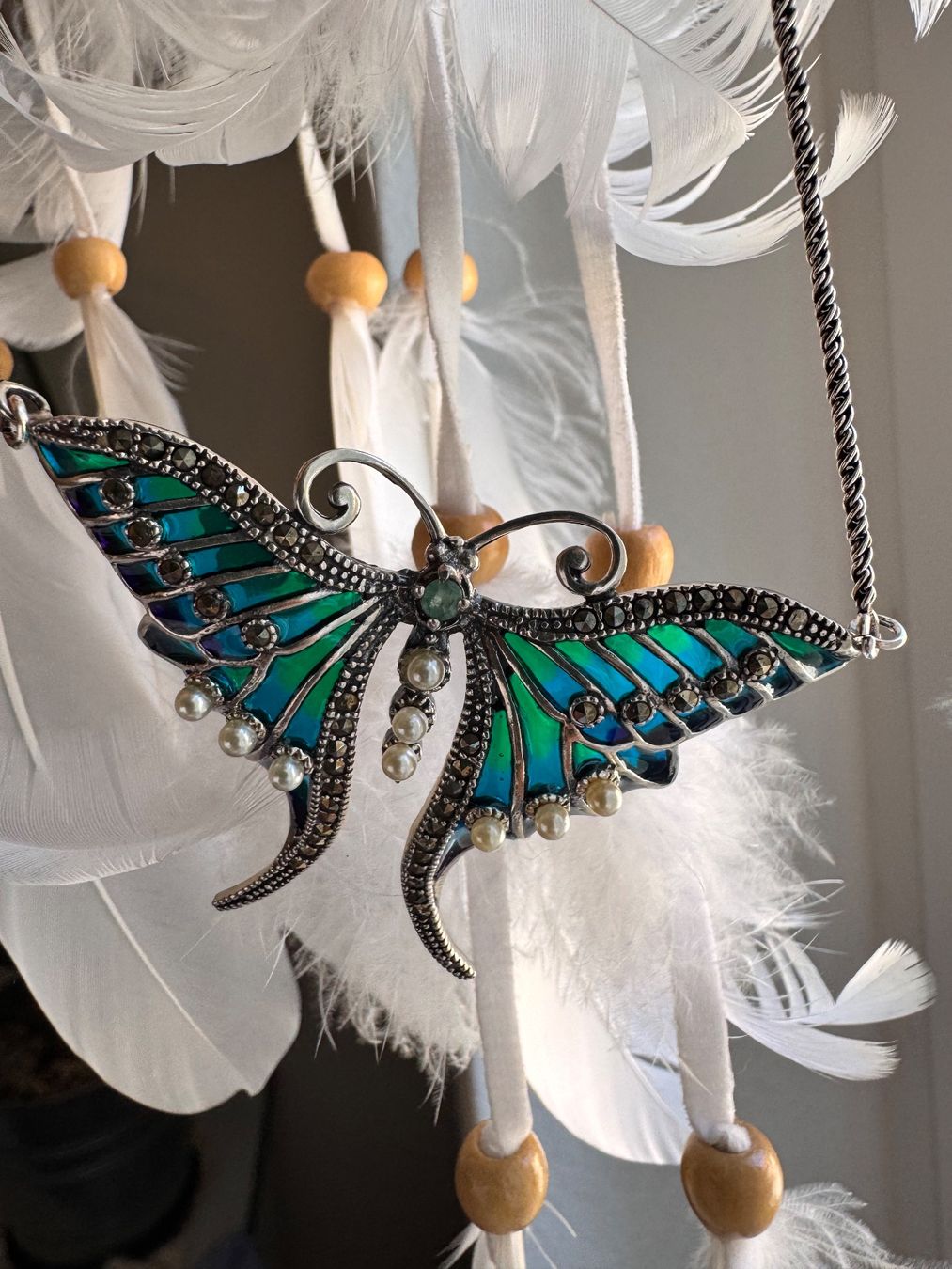 Catenine: Halskette Libelle 925 Sterling Silver mit Smaragd u Perlen – Nuovo (secondo la descrizione) da Zürich venduto da LIBELLA13 7