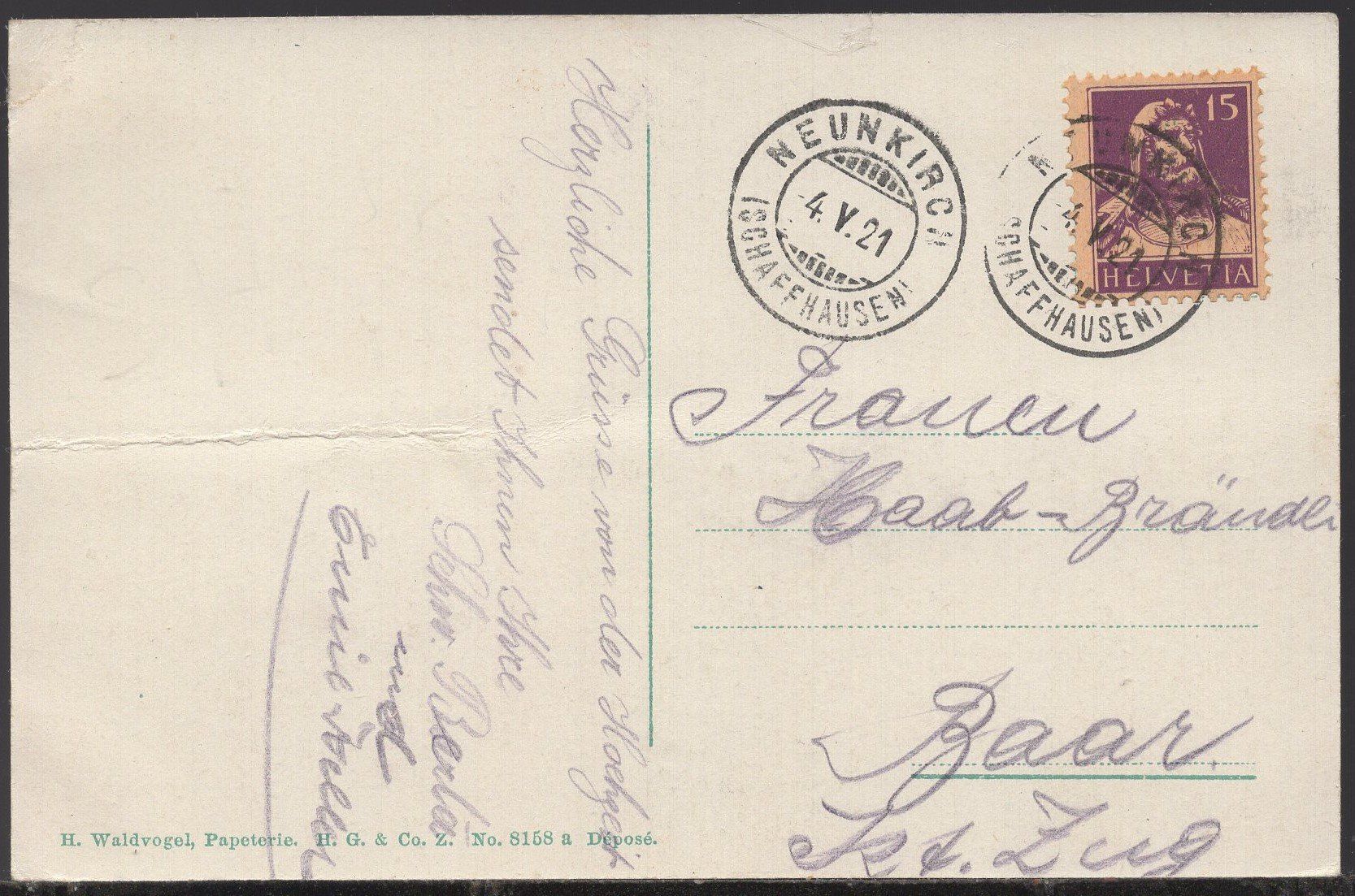 Cartoline postali: Neunkirch  1921 – Difettoso da Aarau venduto da kufi44 2