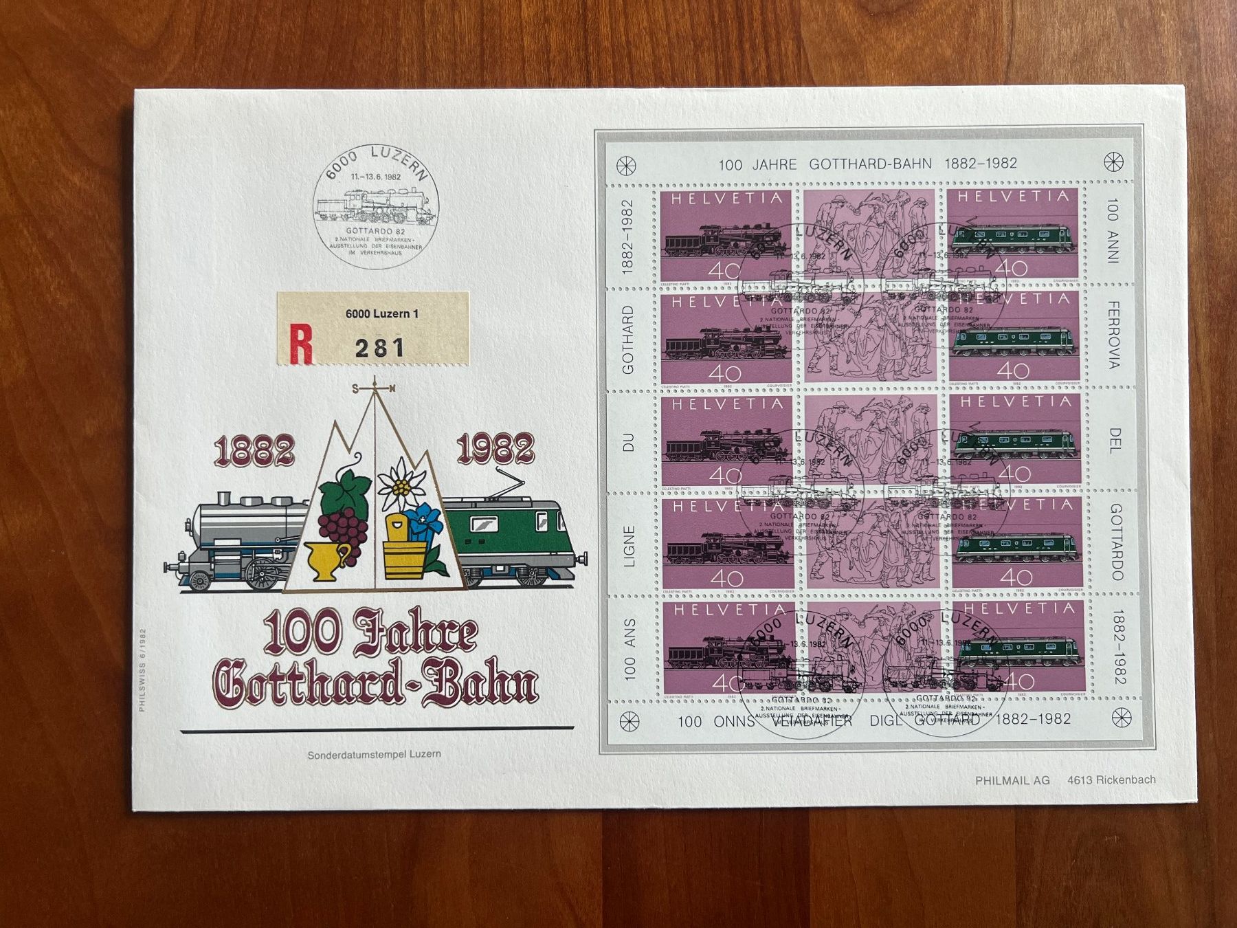 Tutti i francobolli: FDC Grossbrief Gotthard Block 1982 ET  (F146) – Usato da Hinwil venduto da Sidi4