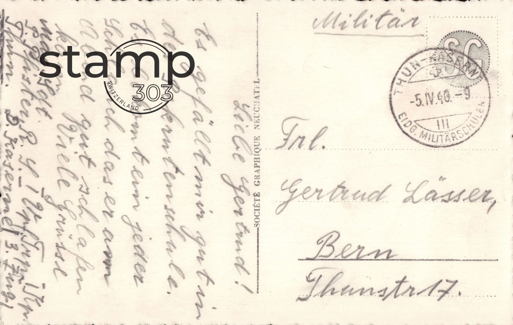 Cartoline postali: 1940 AK Thun – Usato da Eggersriet venduto da stamp303 1