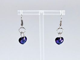 Ohrringe Herzen Swarovski Kristalle in Tanzanit-Blau