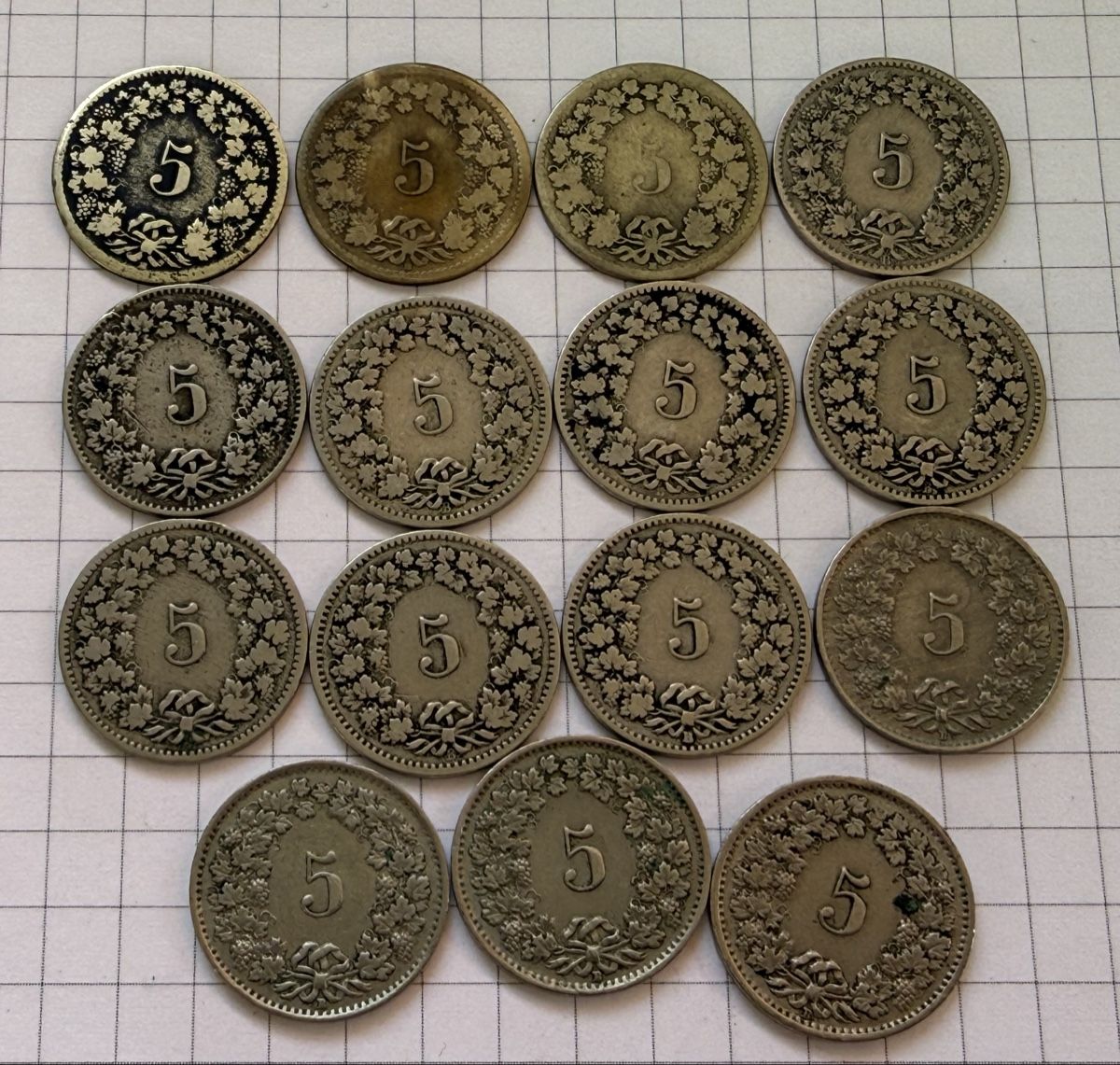 Tutti le monete: Lot 5 Rappen 1850-1951 – Usato da Zürich venduto da daki81 1