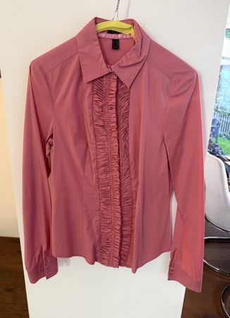 ESPRIT PINK RUFFLED FRONT 100% COTTON BLOUSE, S