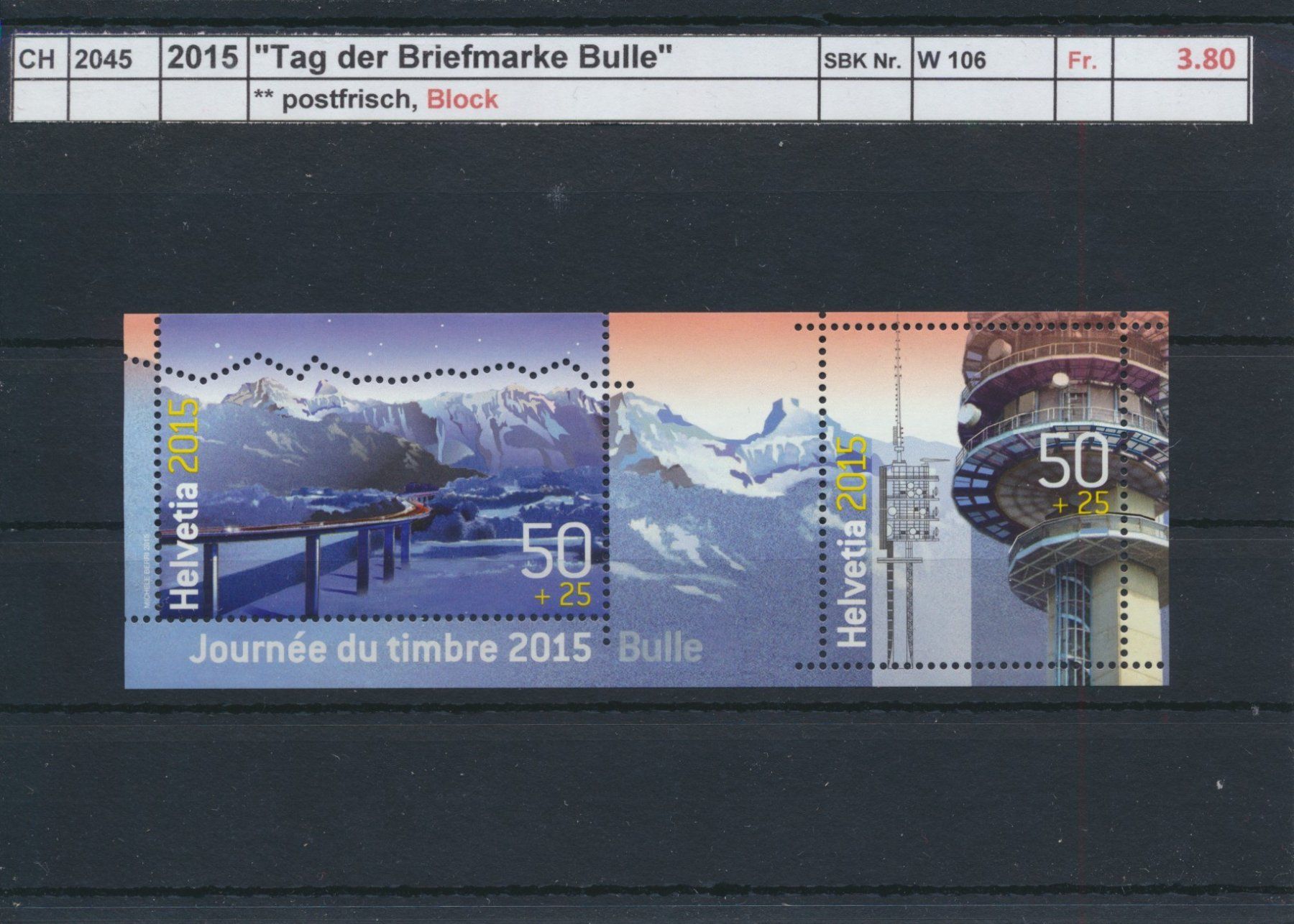 Tutti i francobolli: 2015 "Tag der Briefmarke Bulle" - Block, ** postfrisch – Nuovo (secondo la descrizione) da Winterthur venduto da Zupogeru