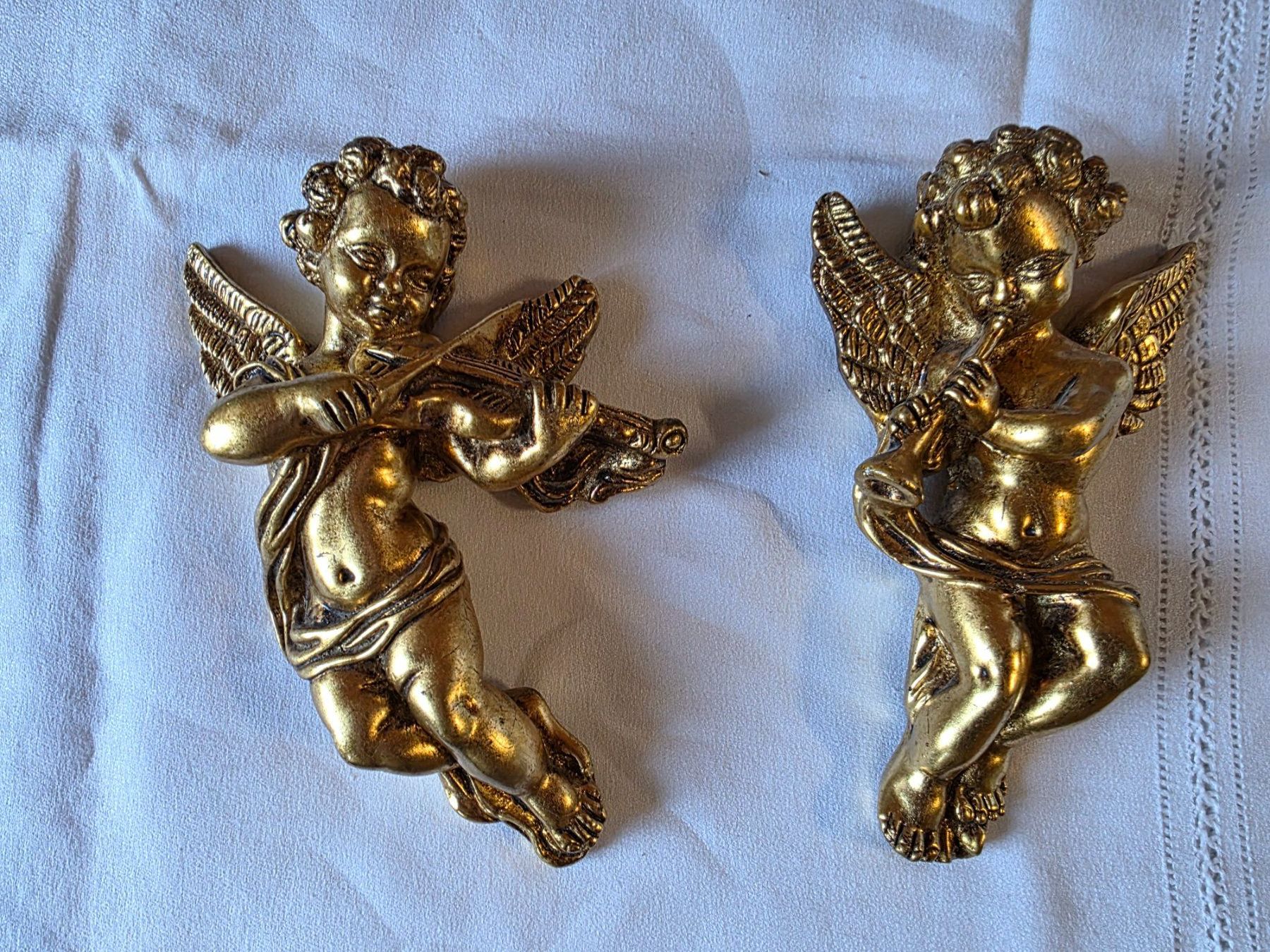 Figuren: 2 goldene Engel Metall Putten 20cm – Gebraucht aus Walterswil BE von Lonitti