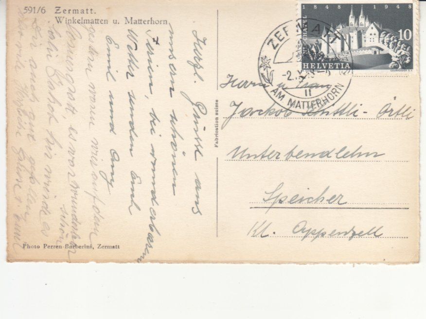 Cartes postales: Winkelmatten 1948 – D'occasion à Bürglen TG par StampGraf 1