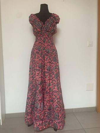 Sehr langes Maxi Stufenkleid aus Kunstseide