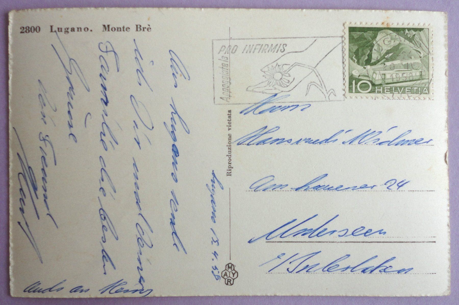 Cartoline postali: Lugano, Monte Brè – Usato da Fétigny venduto da Billy2miny 1