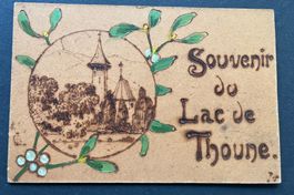 Souvenir du Lac de Thoune, Holzblatt Postkarte handgefertigt