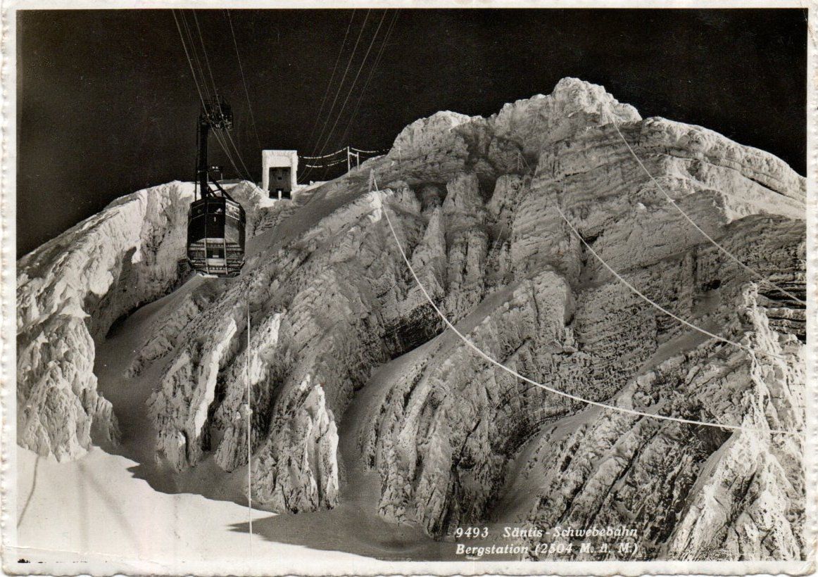 Cartoline postali: SÄNTIS SCHWEBEBAHN BERGSTATION - AK – Usato da Greifensee venduto da scharmant