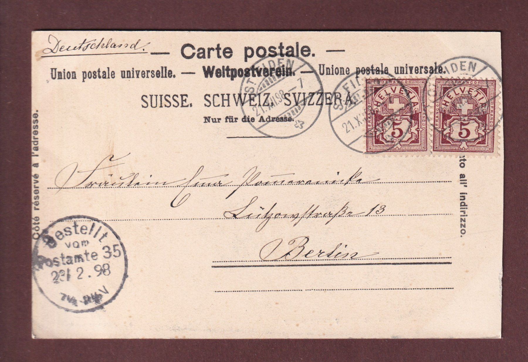 Cartoline postali: Gruss aus ST. GALLEN - 1898 – Usato da Pully venduto da nicecards 1