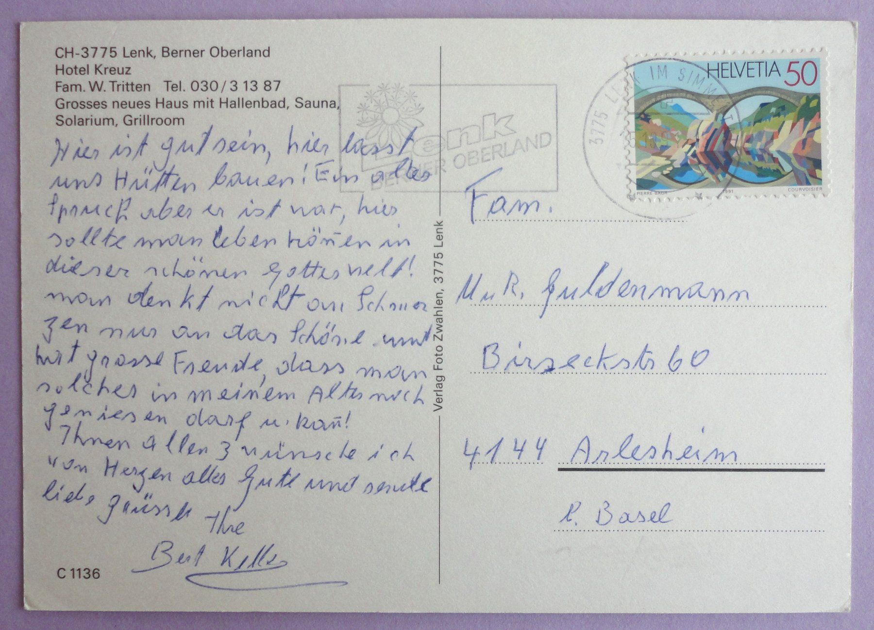 Cartoline postali: Lenk, B.O., Hotel Kreuz – Usato da Fétigny venduto da Billy2miny 1