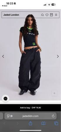Jaded London Parachute Pants - Black - Size Medium