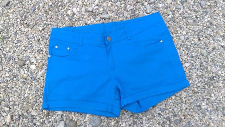 Short bleu roi, taille L (92cm), poches 5x, coton