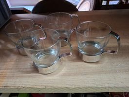 4er Set Teegläser/Kaffeegläser mit Edelstahl-Halterung