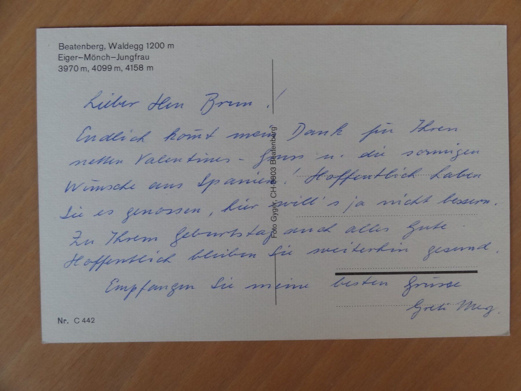 Cartoline postali: Beatenberg - Waldegg - Eiger, Mönch, Jungfrau – Usato da St Léonard venduto da Riglin 1