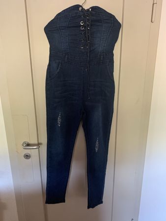Dunkelblauer Jeansoverall mit Schnürung Grösse S