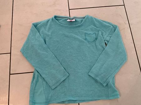Helles Frottee-Shirt mit Katzen-Tasche 116, Top Zustand!