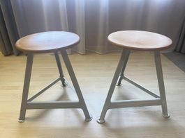 2er Set Hocker, Stuhl - Retro, Industrial - Metall Holz