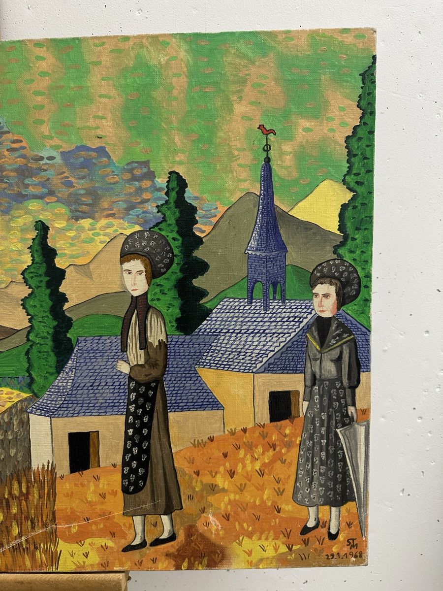 Gemälde: Gemälde "Frauen in Tracht" 1968 Landschaft – Gebraucht aus Ebikon von Gaenggeliwaar 1