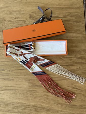 Hermès Twilly Fransen 100% Seide & Leder orange 