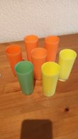 Trinkgläser farbig, mundgeblasen, 7 Stück, Orange gelb grün