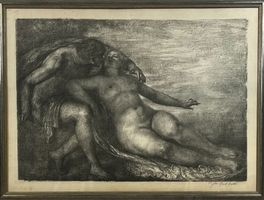 Paul Artot 1875-1958 Lithographie, “le baiser” Handsigniert