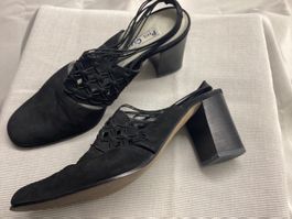 Sling-Pumps, Sandalen, Wildleder, Globus, schwarz, Gr. 40,5