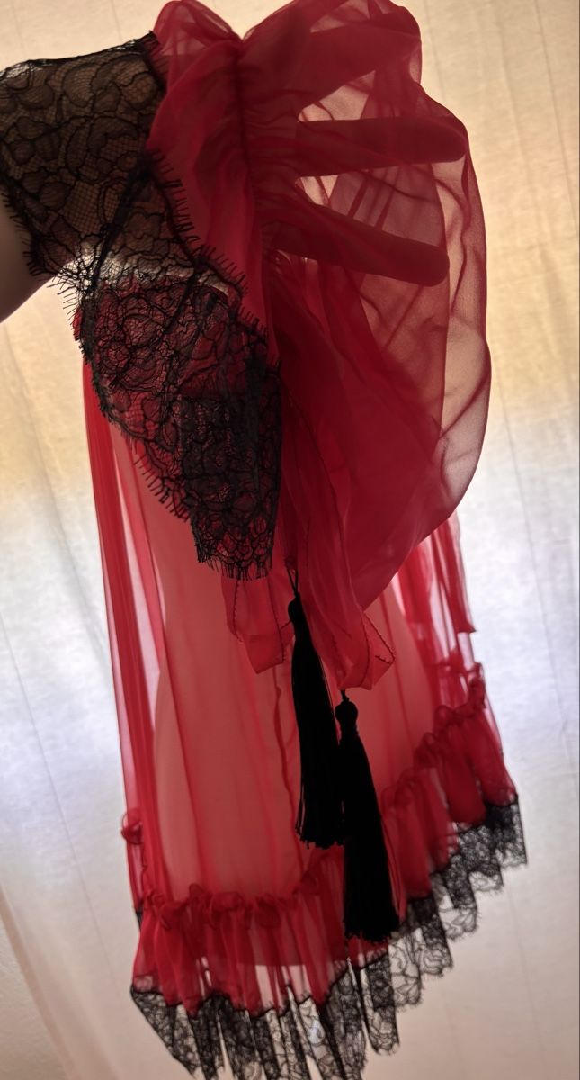 Camicette: Alberta Ferretti Rot Carmen-Bluse mit Spitze, Gr. 38/40 – Nuovo e nell'imballaggio originale da Wangen ZH venduto da tel_gxb5 5