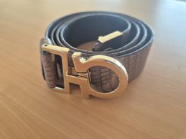 Salvatore Ferragamo Gürtel Braun Schlangenoptik Goldschnalle