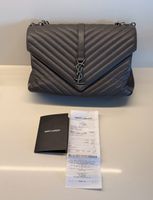 Saint Laurent YSL College Bag large Grau Silber Handtasche