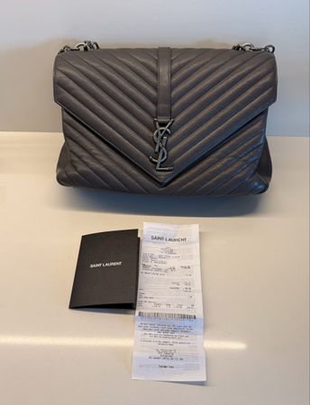 Saint Laurent YSL College Bag Medium Grau Silber Handtasche 