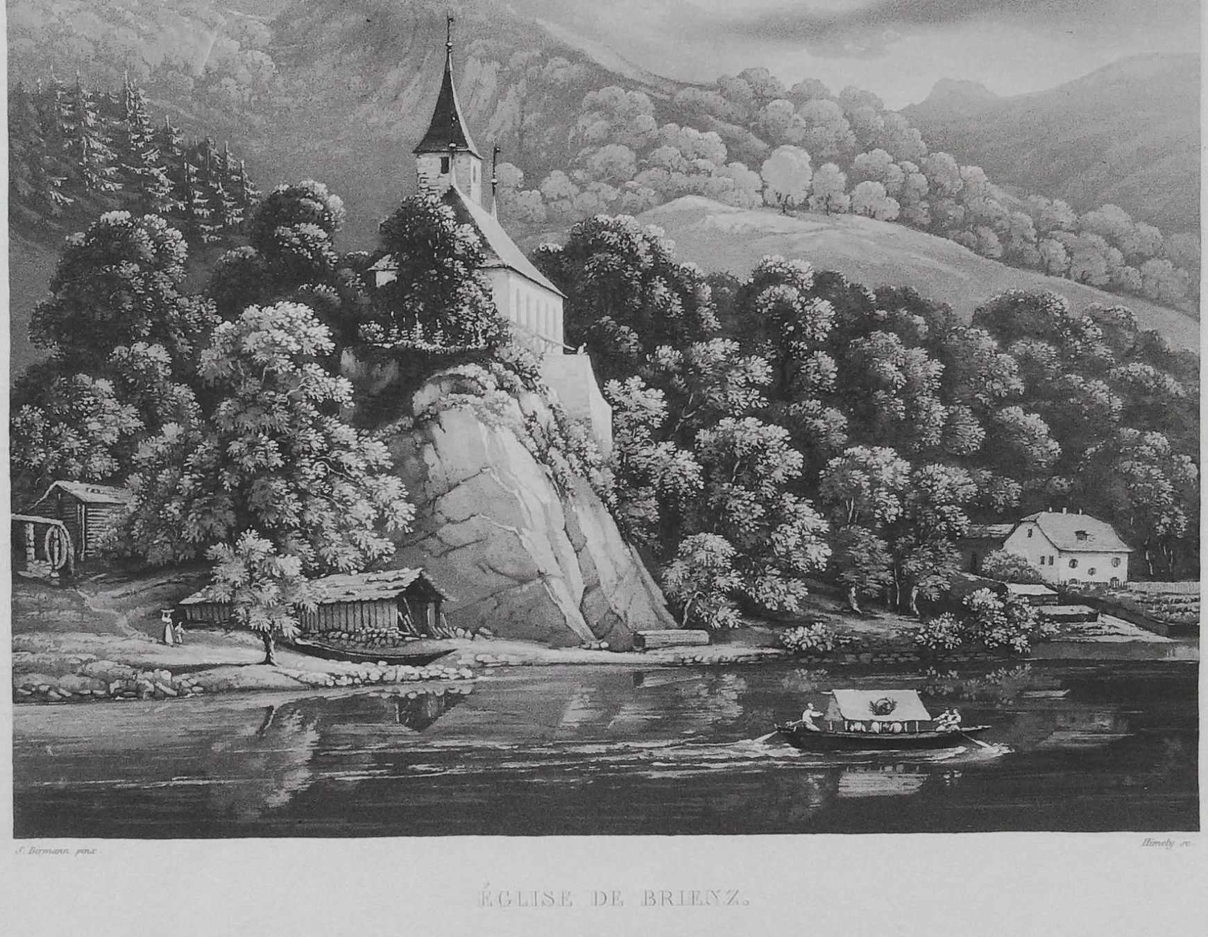 Incisioni: Brienz Kirche grosse Aquatinta von  Birmann – Usato da Rafz venduto da Helvet32 1