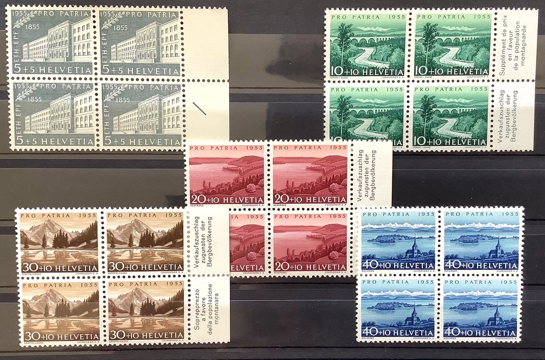 Alle Briefmarken: 1955 Pro  Patria Viererblöcke Satz ** – Neu (gemäss Beschreibung) aus Liestal von Skunk02