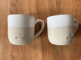 Eulenschnitt Tasse, Steingut, 2 Stück, neuwertig