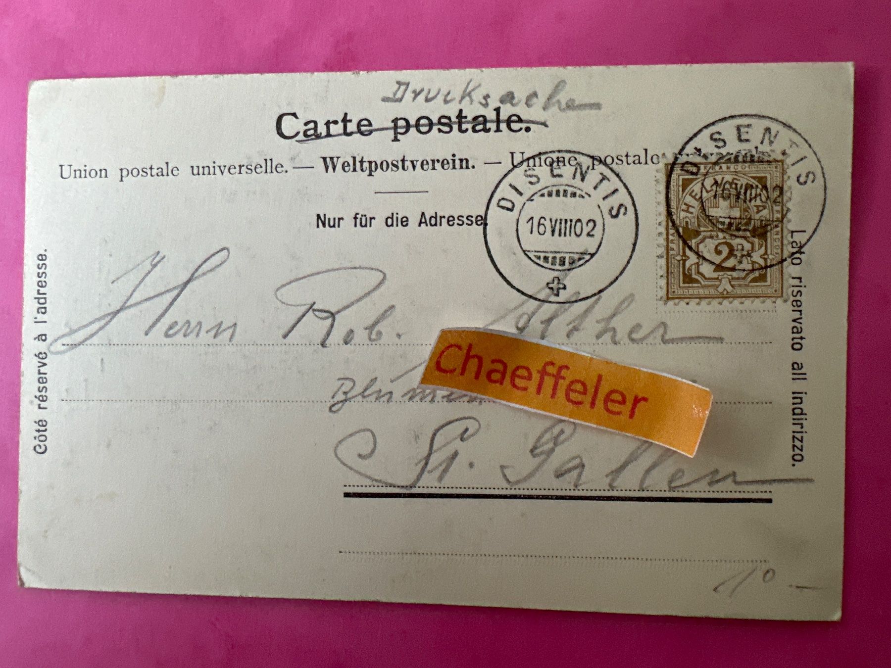 Cartoline postali: 1902 Disentis -  Ruseinbrücke – Usato da Zürich venduto da Chaeffeler 1