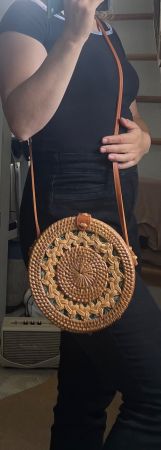 Geflochtene Rundtasche Boho Rattan Umhängetasche Neu